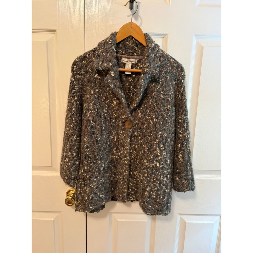 Marisa Christina Brown Alpaca Mohair Blend Chunky Knit Cardigan Sweater XL